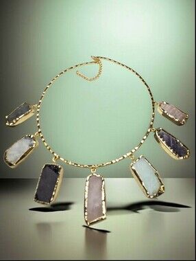 18k Gold Plated Artisan Natural Stone Amazonite Amethyst Rose Torque Necklace